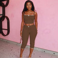 Damen Sportliches Crop-Top und Capri-Hose Set R&B