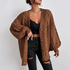 Damen Grobstrick Cardigan mit weiten Ärmeln und Knopfdetails R&B