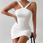 Damen figurbetontes Minikleid mit Spaghetti-Trägern und Rüschendetails R&B