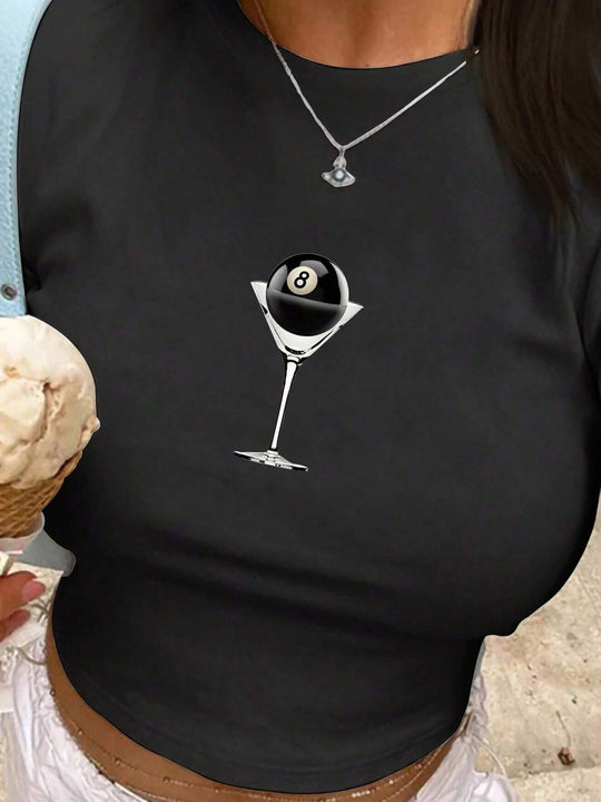 Damen Crop-T-Shirt mit künstlerischem Statementdruck R&B