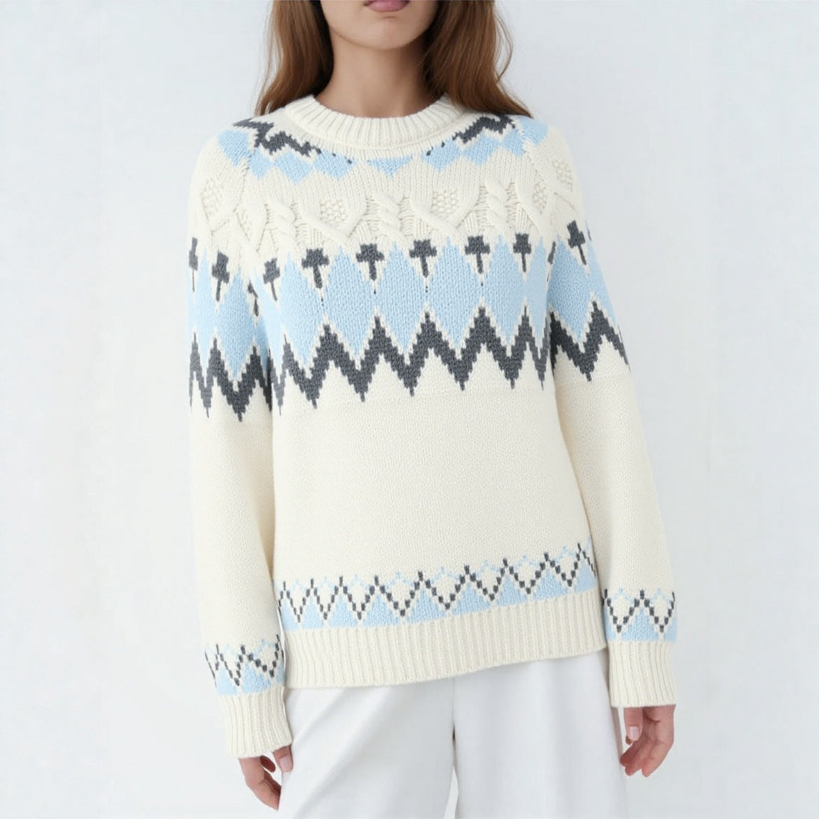 Damen Strickpullover mit grafischem Muster und weichem Material R&B