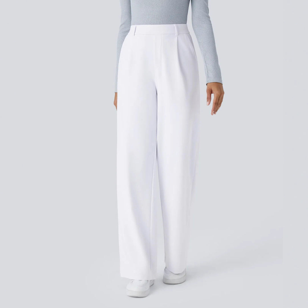 Damen nan hochgeschnittene Bundfaltenhose mit weitem Bein, Gürtelschlaufen und seitlichen Eingrifftaschen R&B