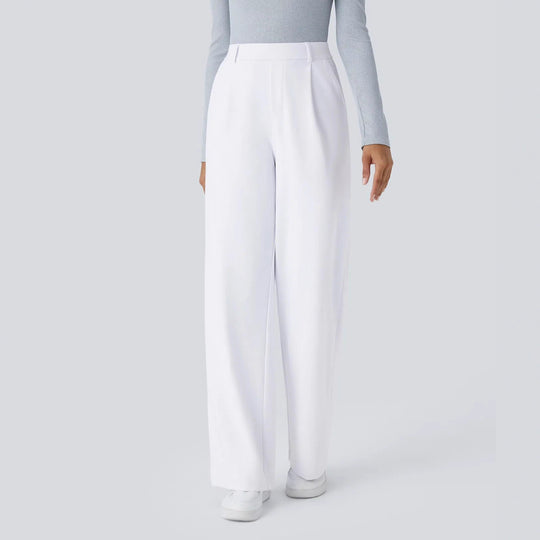 Damen nan hochgeschnittene Bundfaltenhose mit weitem Bein, Gürtelschlaufen und seitlichen Eingrifftaschen R&B