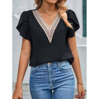 Damen Bluse mit eleganter Spitze und modernen Puffärmeln R&B
