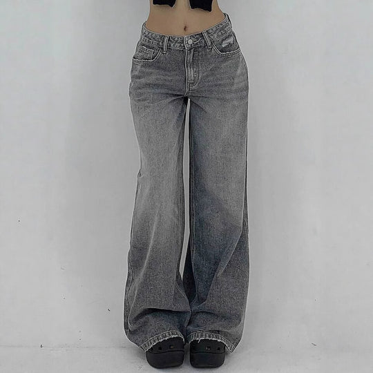 Damen Weite Jeans im lässigen Schnitt mit hohem Bund und modischen Steppnähten R&B