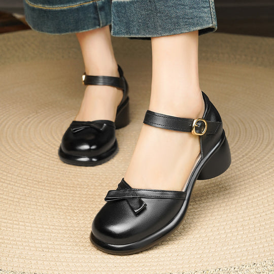 Damen Mary Jane Schuhe mit bequemem Blockabsatz und dekorativem Schleifenakzent R&B