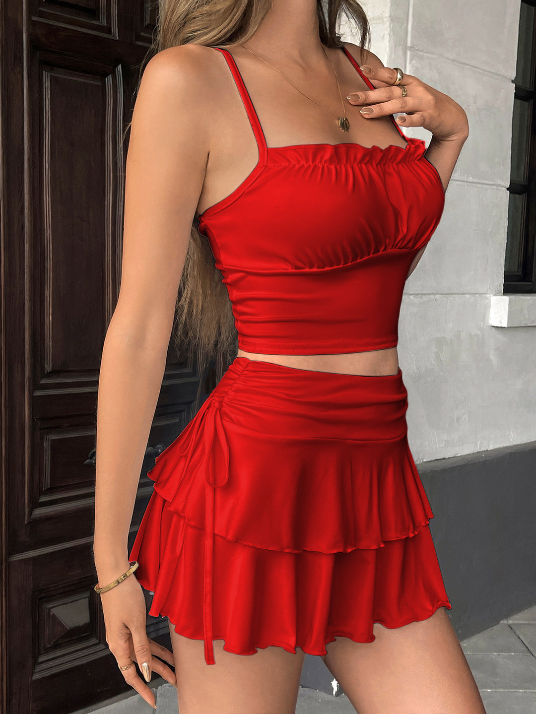Damen Sommerliches Crop-Top und Mini-Rock Set R&B