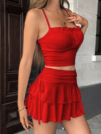 Damen Sommerliches Crop-Top und Mini-Rock Set R&B