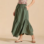 Damen Maxi-Rock mit kreativem Volantdesign und elastischem Bund R&B