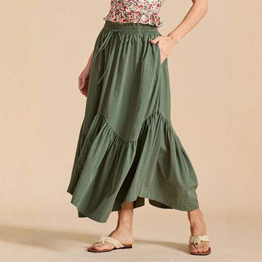 Damen Maxi-Rock mit kreativem Volantdesign und elastischem Bund R&B