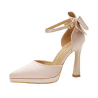 Damen elegante Satin-Pumps mit verspieltem Schleifen-Detail