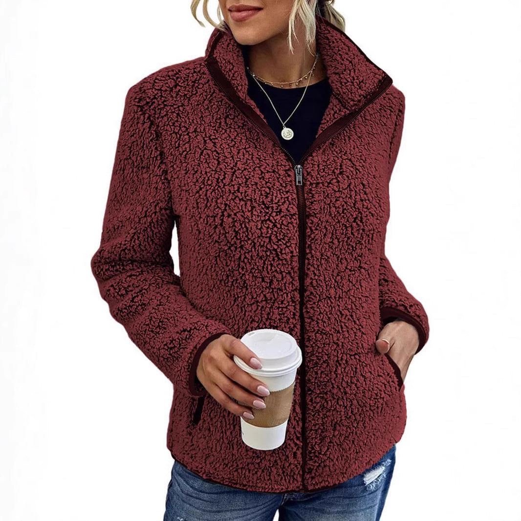 Damen kuschelige Fleecejacke mit hohem Kragen und praktischen Taschen R&B