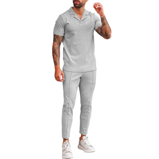 Herren modernes Freizeit-Set mit poloähnlichem Oberteil und schmal geschnittenen Hosen R&B