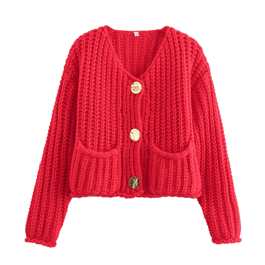 Damen Kuschelige Strickjacke mit großen Knöpfen und aufgesetzten Taschen R&B