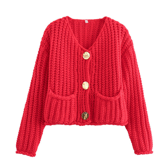 Damen Kuschelige Strickjacke mit großen Knöpfen und aufgesetzten Taschen R&B