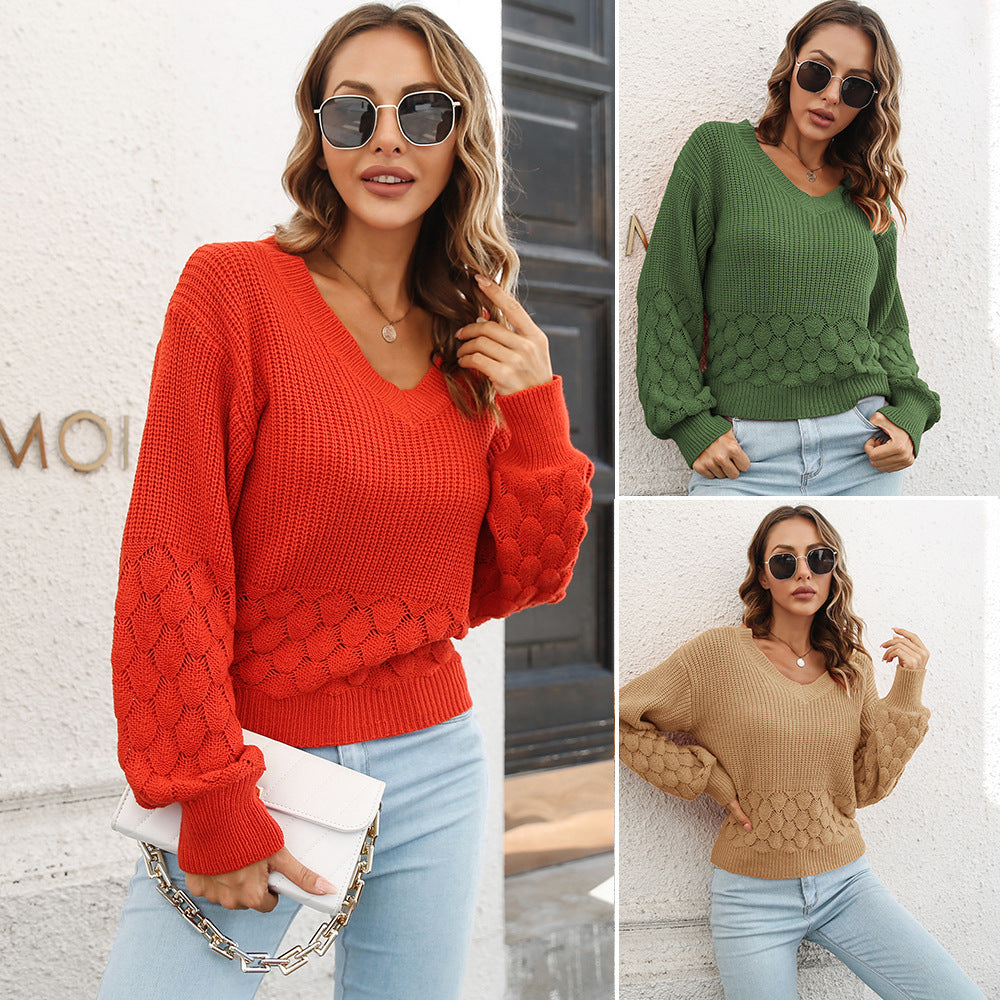 Damen V-Ausschnitt Strickpullover mit luftiger Musterstruktur R&B