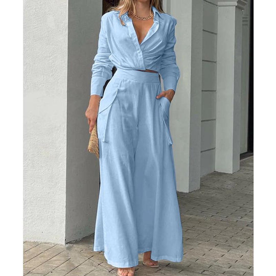 Damen Elegantes und lässiges Zweiteiler-Set mit Crop-Top und weitem Palazzo-Hosen R&B