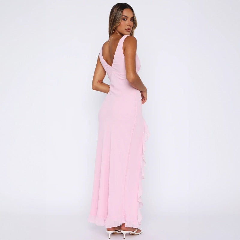 Damen Maxikleid mit tiefem Schlitz und eleganten Rüschendetails R&B
