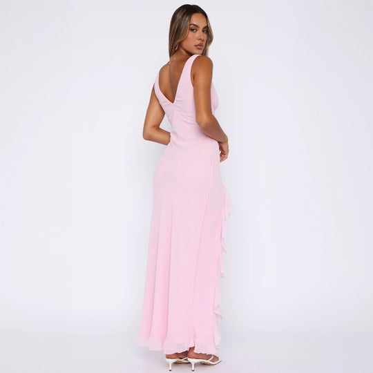 Damen Maxikleid mit tiefem Schlitz und eleganten Rüschendetails R&B