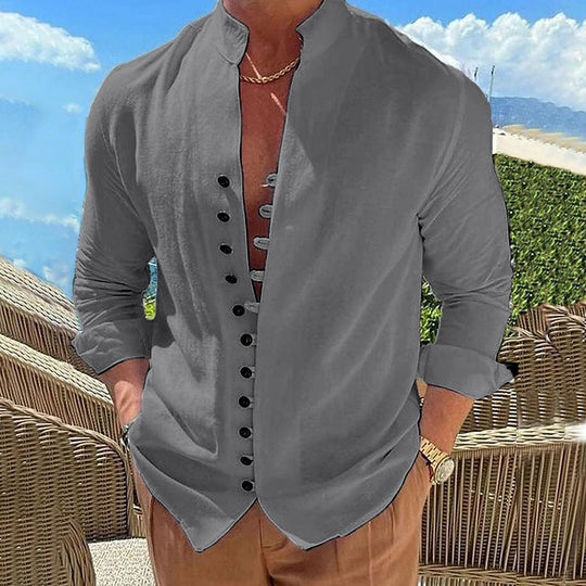 Herren Hemd mit chinesischem Kragen und dekorativer Knopfleiste R&B