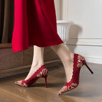 Damen elegante High Heels mit floralem Spitzenbesatz R&B
