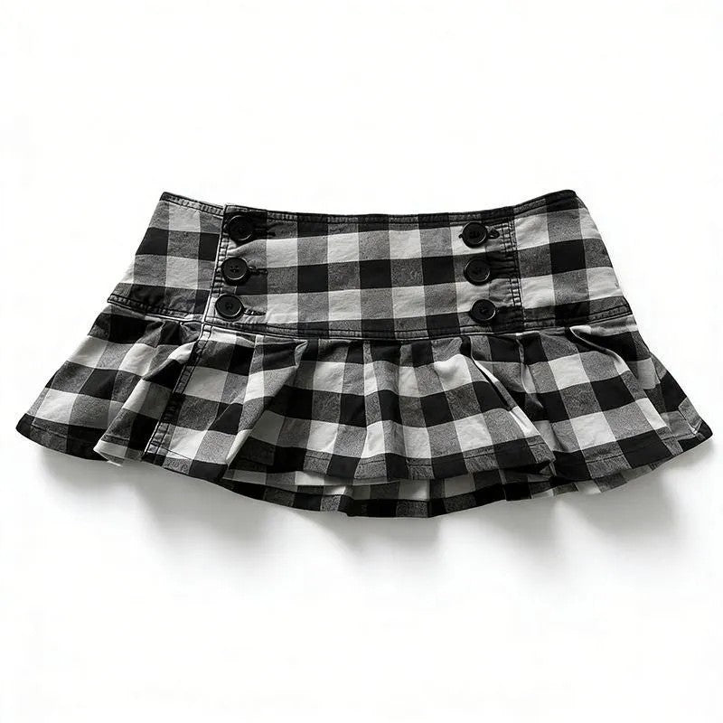Damen Gingham Rüschenrock mit Knopfdetails R&B