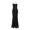 Damen Elegantes Bodenkonturierendes Maxikleid mit Spaghettiträgern und floralem Design R&B