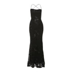 Damen Elegantes Bodenkonturierendes Maxikleid mit Spaghettiträgern und floralem Design R&B