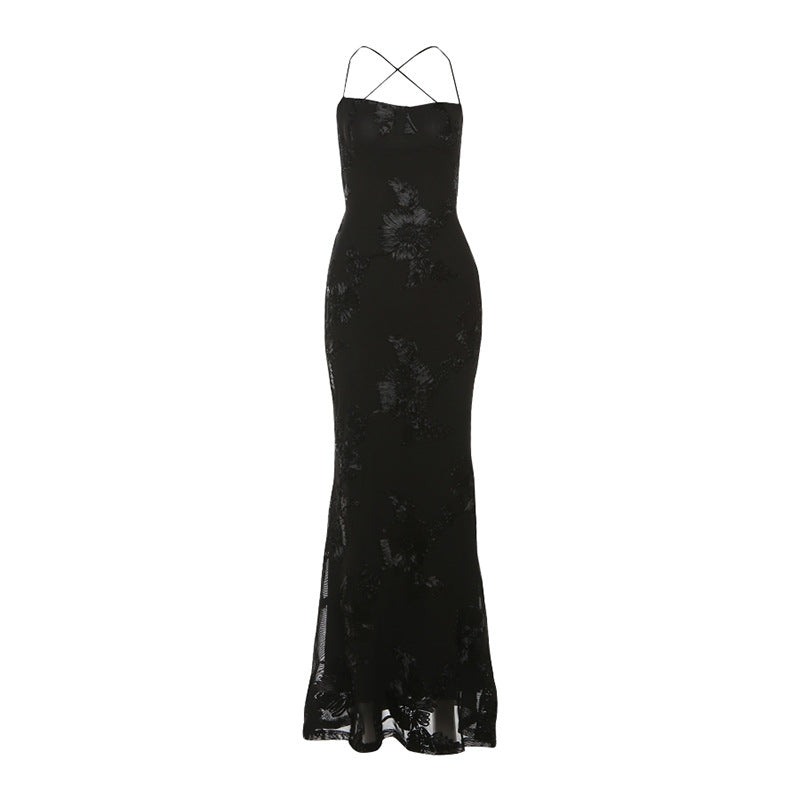 Damen Elegantes Bodenkonturierendes Maxikleid mit Spaghettiträgern und floralem Design R&B