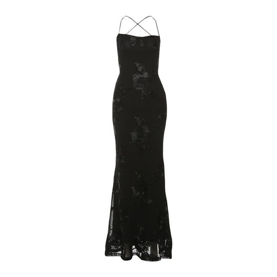 Damen Elegantes Bodenkonturierendes Maxikleid mit Spaghettiträgern und floralem Design R&B