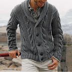 Herren Strickjacke mit aufgewickeltem Kragen und strukturiertem Design