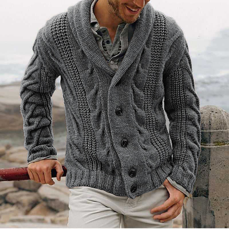 Herren Strickjacke mit aufgewickeltem Kragen und strukturiertem Design