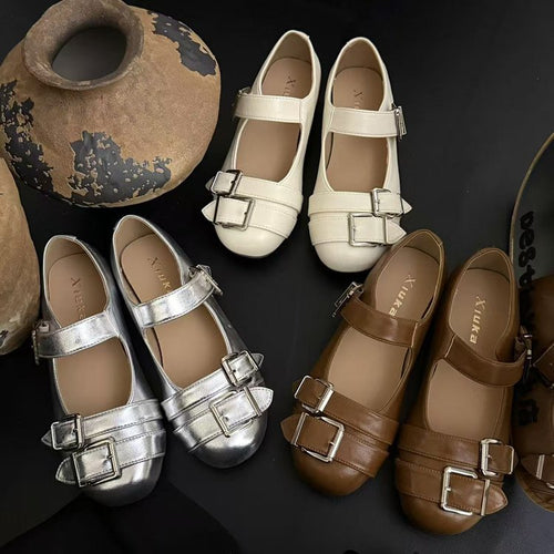 Damen Ballerinas mit modischen Schnallen und bequemer Innensohle R&B