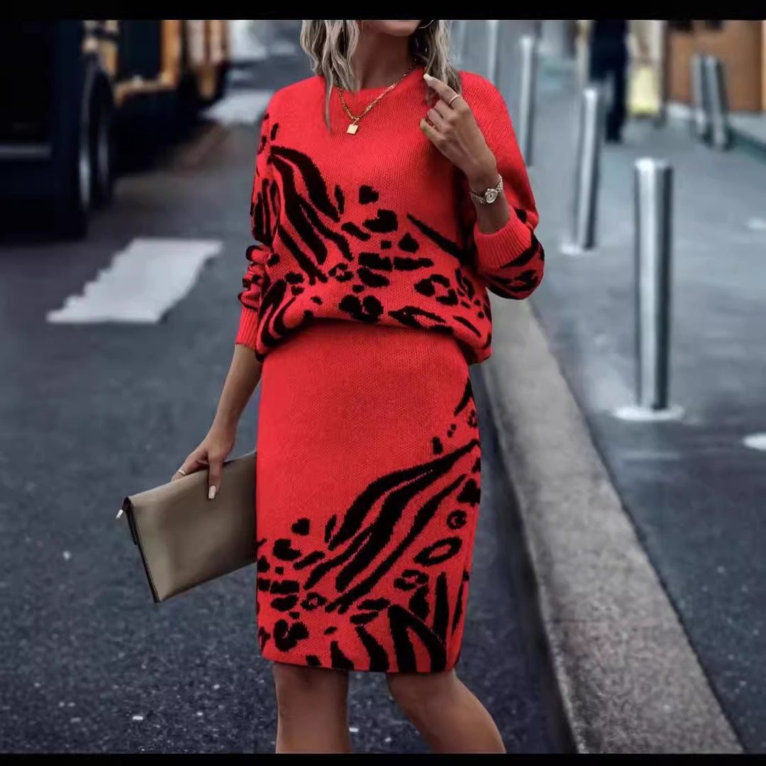Damen Strickkleid im Leopardenmuster R&B