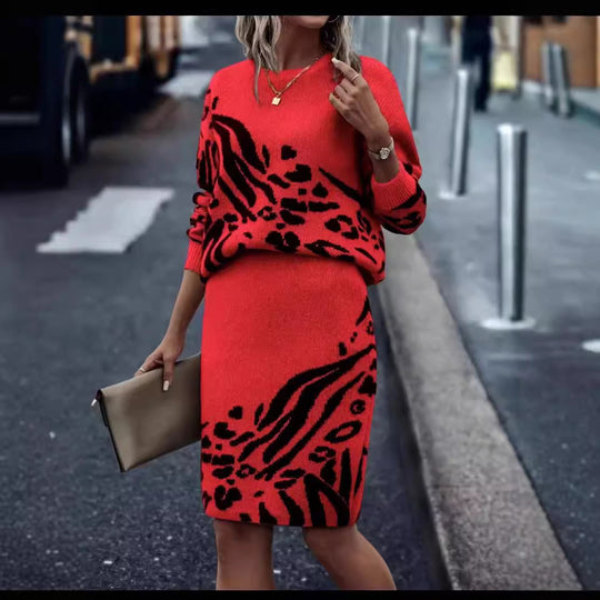 Damen Strickkleid im Leopardenmuster R&B