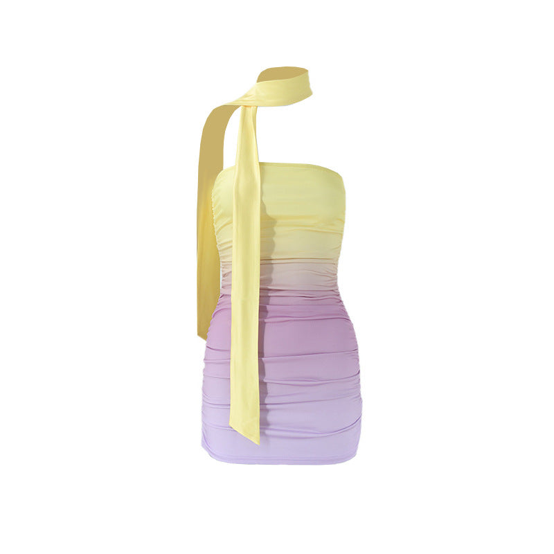 Damen figurbetontes Abendkleid mit schulterfreiem Design und seitlichem Gefransten R&B