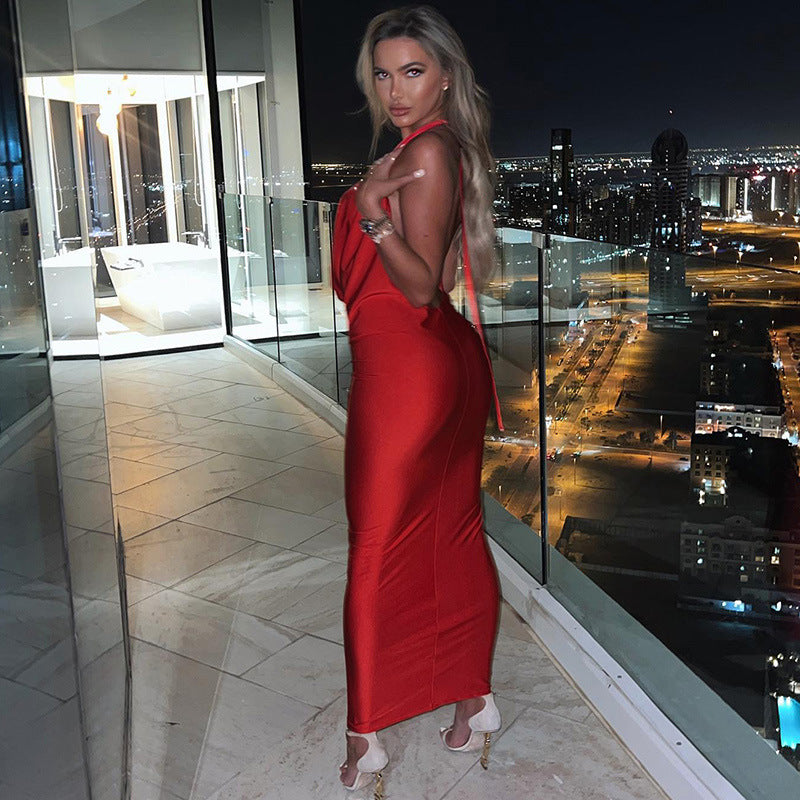 Damen sexy Abendkleid mit tiefem V-Ausschnitt und fließendem Schnitt R&B