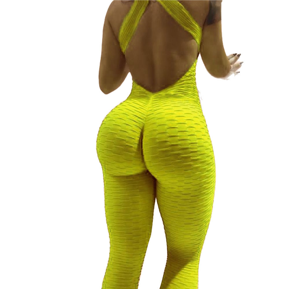 Damen Sportlicher Bodycon-Jumpsuit mit tiefem Rückenausschnitt und strukturiertem Stoff R&B