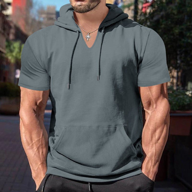 Herren lässiges Kapuzenshirt mit V-Ausschnitt und praktischer Bauchtasche R&B