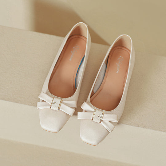 Damen elegante Ballerinas mit modischer Schleife und komfortablem Blockabsatz R&B