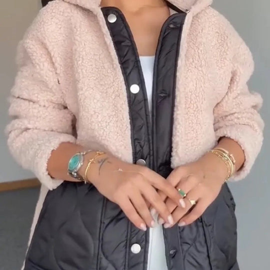 Damen Kuschelige Teddyjacke mit Reißverschluss und Kapuze R&B