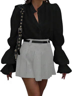Damen Bluse mit eleganten Puffärmeln und zeitlosem Stehkragen R&B