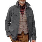 Herren Fleece-Hemdjacke mit zwei Brusttaschen und modischem Stehkragen R&B