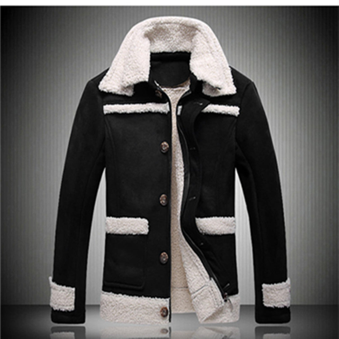 Herren warme Lammfelljacke mit Knopfkragen R&B