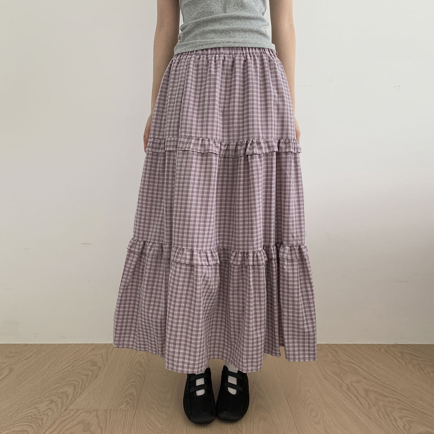 Damen Maxi-Rock mit Volant und Karomuster R&B