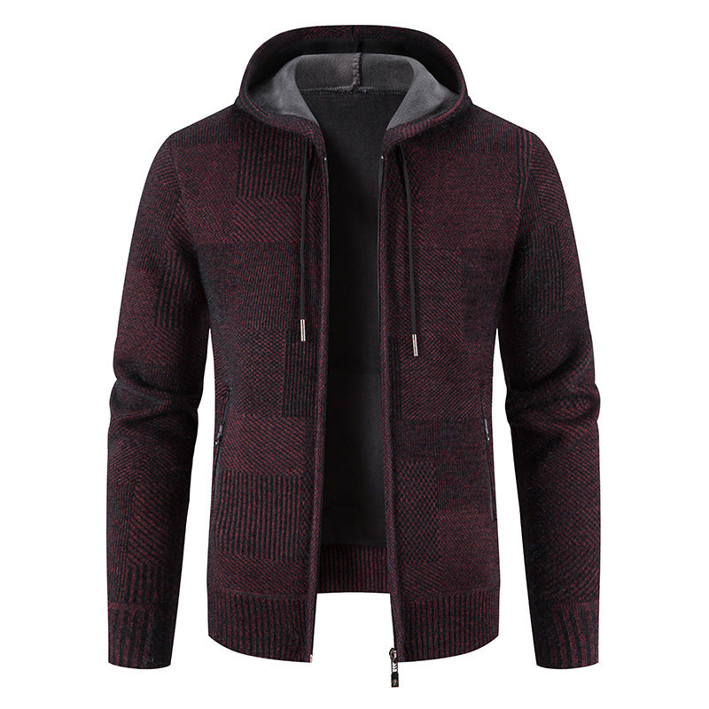 Herren Strickjacke mit Kapuze und modernen Strukturelementen R&B