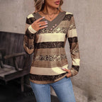 Damen modischer V-Ausschnitt Pullover mit Glitzerstreifen und Knopfdetails R&B