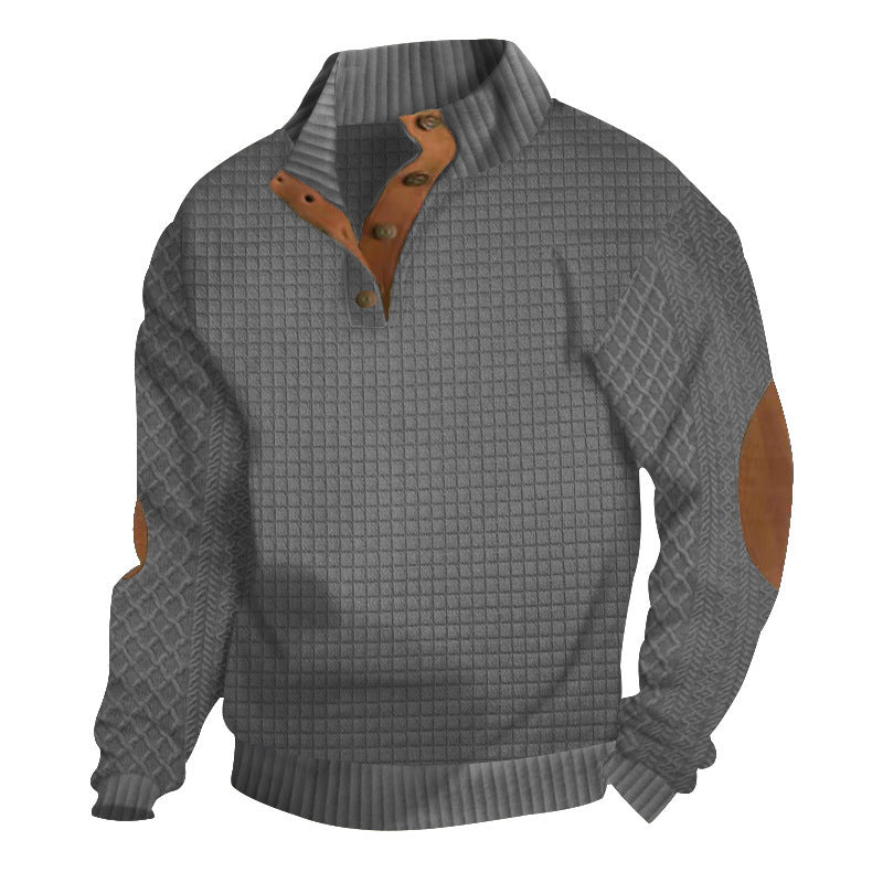 Herren modischer Pullover mit strukturiertem Kanalmuster und kontrastierenden Ellbogenpatches R&B