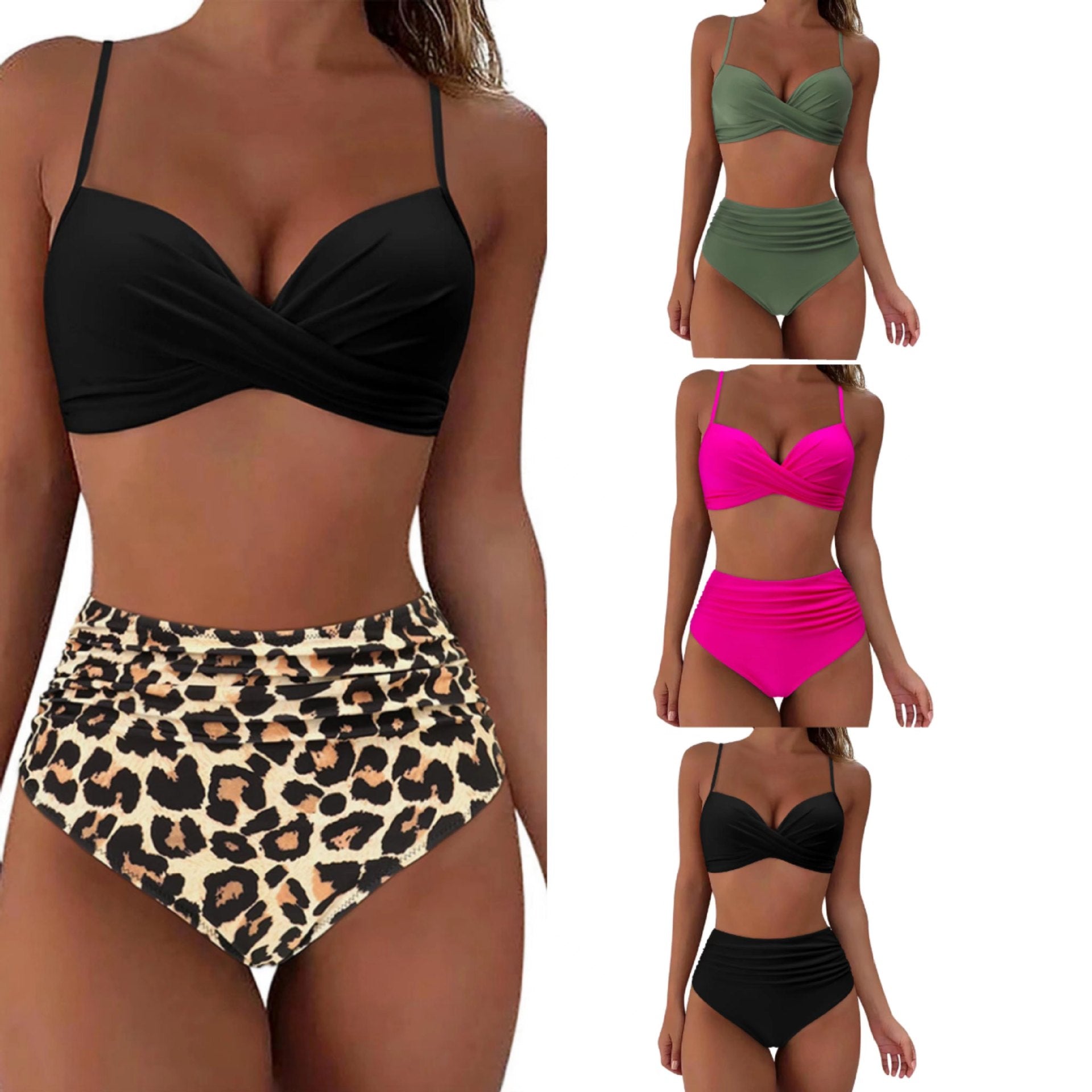 Damen High-Waist Tierdruck-Bikini-Set R&B