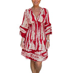 Damen Wickelkleid mit voluminösen Ärmeln und dekorativem Muster R&B